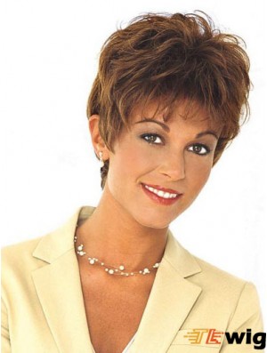 Human Hair Mono Top Wig Wavy Style Cropped Length Brown Color
