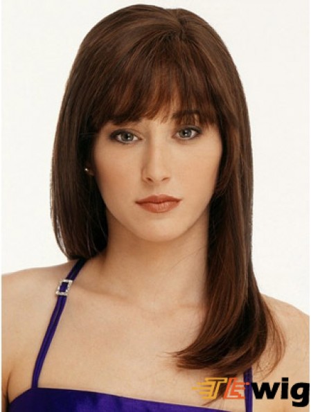 Straight With Bangs 100% Hand-tied Fabulous 16 inch Auburn Long Wigs