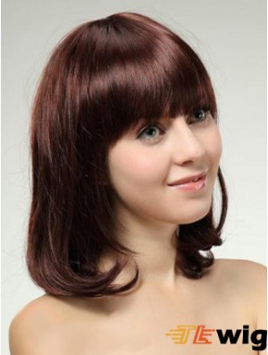 Shoulder Length Bob Wigs With Capless Remy Straight Style Auburn Color