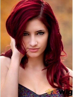 Wavy Without Bangs Long Red No-Fuss Lace Front Wigs
