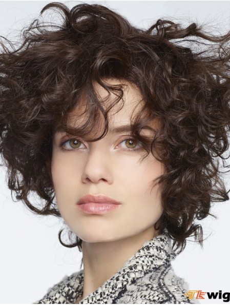 Curly Human Hair Lace Front Wigs With Bangs Monofilament Curly Style