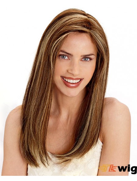 Layered Convenient Straight Brown Long Human Hair Wigs