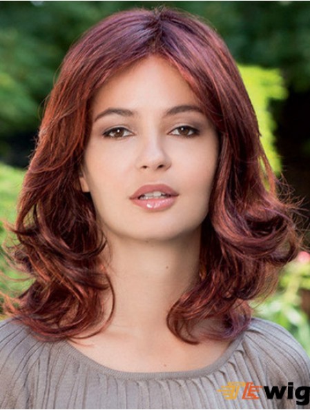 Shoulder Length Wavy Without Bangs Auburn Amazing 100% Hand-tied Wigs