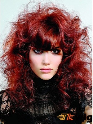 Capless Curly With Bangs Shoulder Length 16 inch Suitable Human Hair Wigs