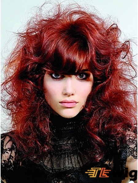 Capless Curly With Bangs Shoulder Length 16 inch Suitable Human Hair Wigs