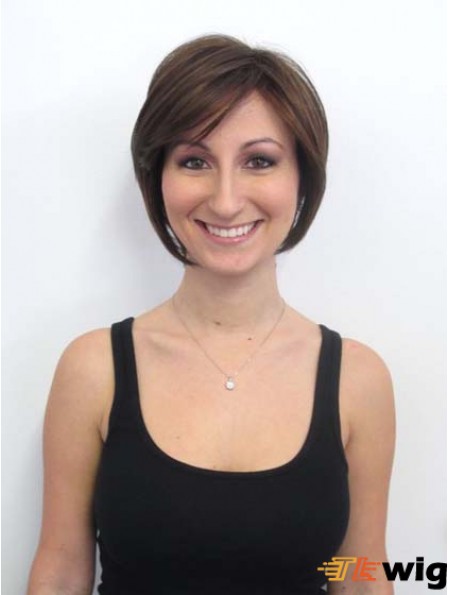 Bobs Online Straight Brown Chin Length Human Hair Wigs