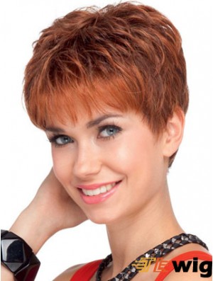 Red Wavy Cropped Boycuts Lace Front Cheap Wig
