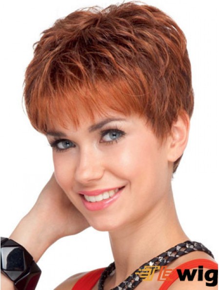 Red Wavy Cropped Boycuts Lace Front Cheap Wig