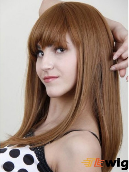 With Bangs Stylish Straight Auburn Long Human Hair Wigs