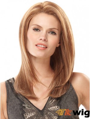 Hand Tied Human Hair Wigs Monofilament Straight Style Blonde Color