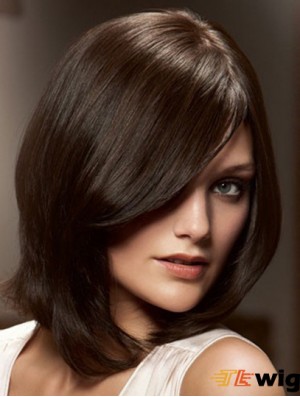 12 inch Brown Chin Length Layered Straight Flexibility Lace Wigs