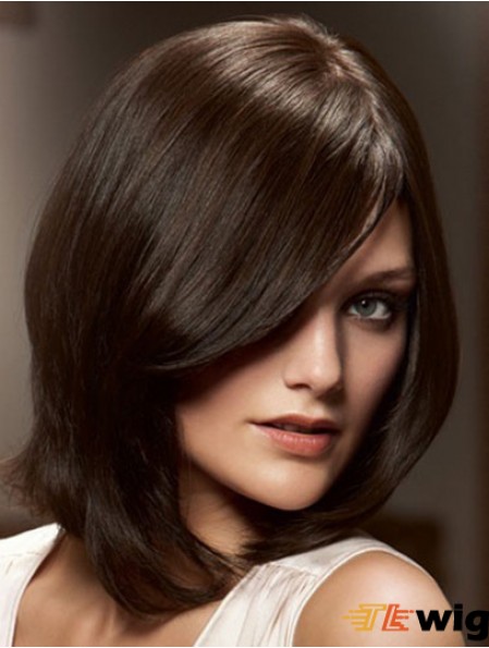 12 inch Brown Chin Length Layered Straight Flexibility Lace Wigs