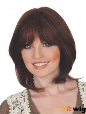 Suitable 12 inch Auburn Chin Length With Bangs Straight Lace Wigs