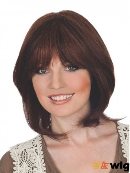 Suitable 12 inch Auburn Chin Length With Bangs Straight Lace Wigs
