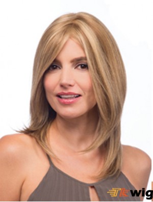 Layered Shoulder Straight Monofilament Long Ash Blonde Wig
