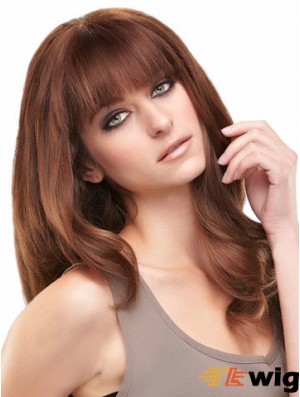Auburn Long Beautiful Straight With Bangs Lace Wigs