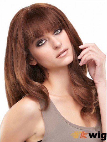 Auburn Long Beautiful Straight With Bangs Lace Wigs