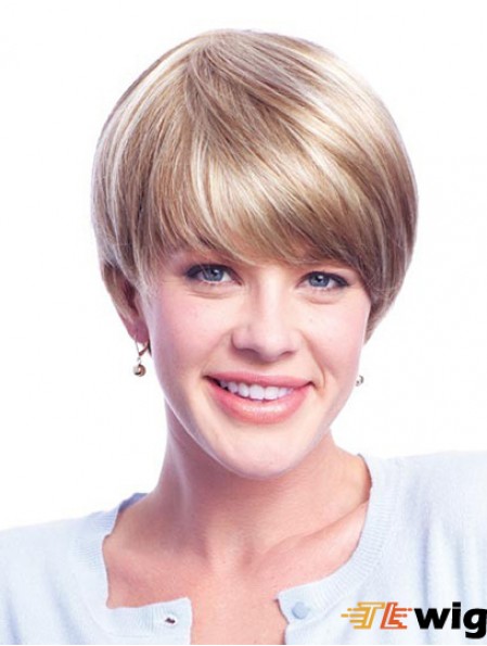 Wigs Human Hair Blondes With Minofilament Layered Cut Short Length