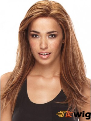 Without Bangs Amazing Straight Auburn Long Human Hair Lace Front Wigs