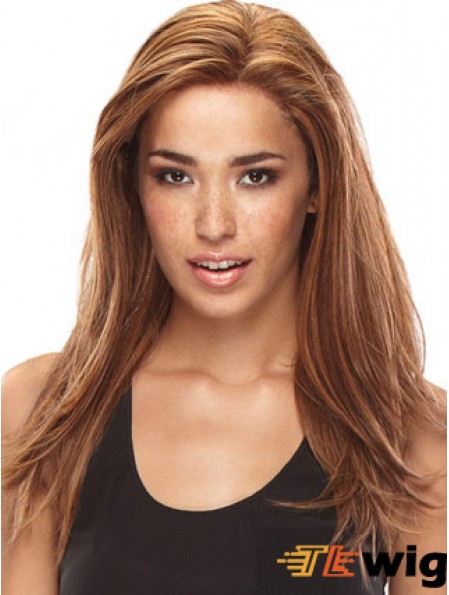 Without Bangs Amazing Straight Auburn Long Human Hair Lace Front Wigs