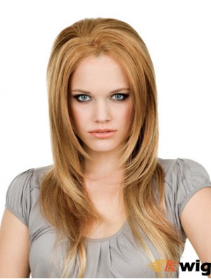 16 inch Blonde Long Without Bangs Straight Soft Lace Wigs