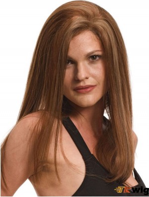 Without Bangs Style Straight Blonde Long Human Hair Wigs
