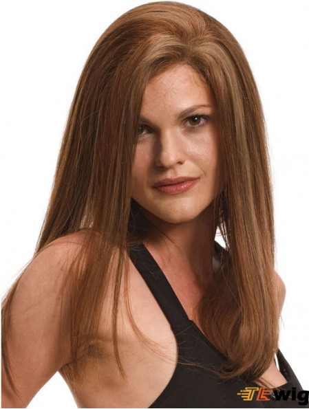 Without Bangs Style Straight Blonde Long Human Hair Wigs