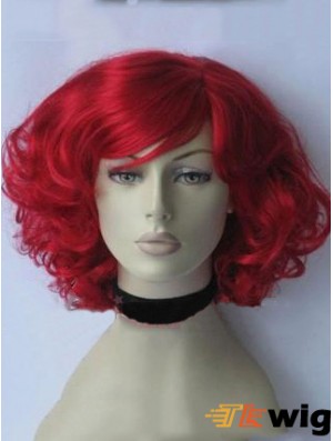 Curly With Bangs Chin Length Red Gorgeous Lace Front Wigs