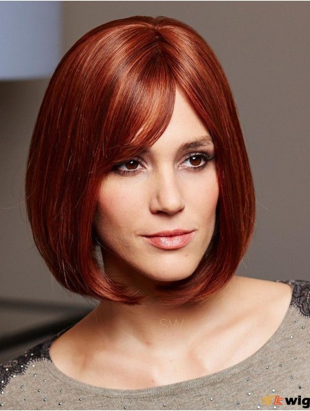 Human Hair Bob Cut Wigs 100% Hand Tied Auburn Color