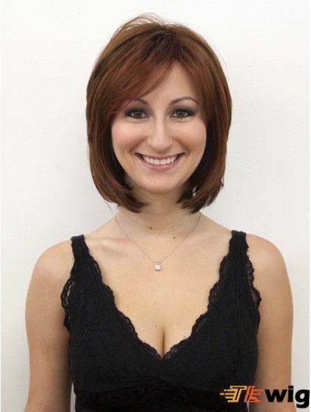 Human Hair Wigs Auburn Color Layered Cut Chin Length
