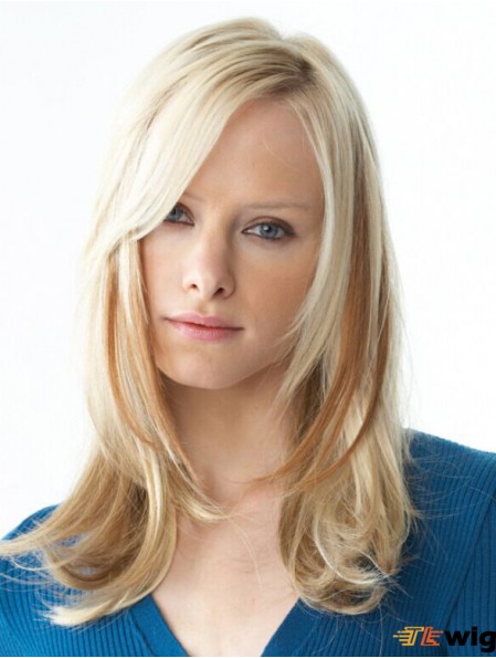Long Straight With Bangs Blonde No-Fuss 100% Hand-tied Wigs