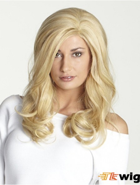 Without Bangs Long Blonde Wavy 18 inch Perfect Human Hair Wigs