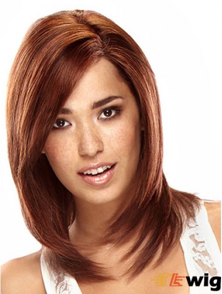 Auburn Shoulder Length Sleek Straight Layered Lace Wigs