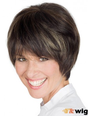 Style 8 inch Brown Short Boycuts Straight Lace Wigs