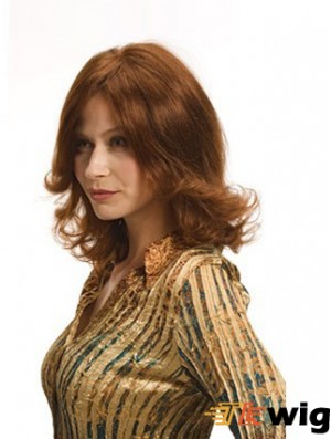 Layered Auburn Shoulder Remy Human Wavy Monofilament Wigs For Women
