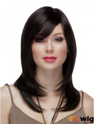 Straight Layered 100% Hand-tied High Quality 16 inch Black Long Wigs