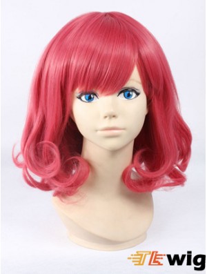 Wavy With Bangs Shoulder Length Red Cheapest Lace Front Wigs