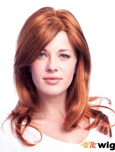 20 inch Auburn Long With Bangs Wavy Online Lace Wigs