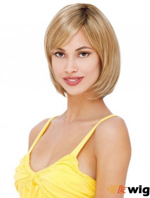 Short To Medium Bob Wigs With Lace Front Blonde Color Straight Style