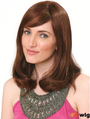 Human Hair Hand Band Wig Shoulder Length Auburn Color With Bangs