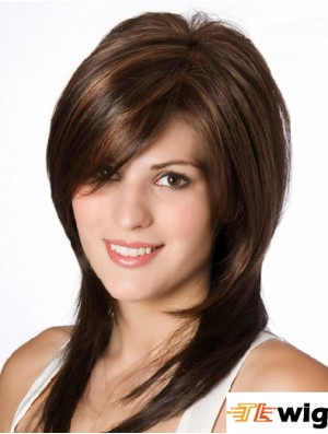 Straight Brown Layered 14 inch Wig Human Hair