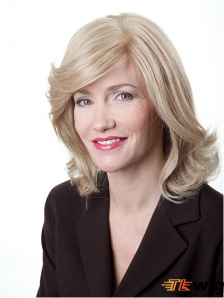 Blonde 12 inch Layered Wavy Monofilament Remy Human Hair Medium Wig