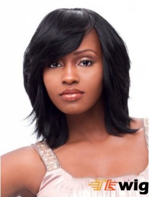 Short African American Wigs Chin Length Black Color With Bangs