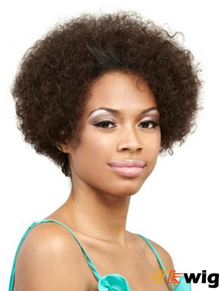 Human Hair Front Lace Wig Short Length Curly Style Brown Color