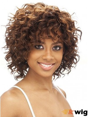 Brazilian Chin Length Kinky Brown With Bangs Best Black Woman Wigs