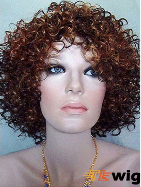 Kinky Layered Chin Length High Quality Auburn Synthetic Wigs