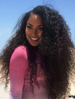 24 inch Lace Front Remy Human Black Kinky Curly Wigs
