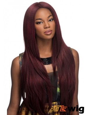 Suitable Red Long Without Bangs Yaki Glueless Lace Front Wigs