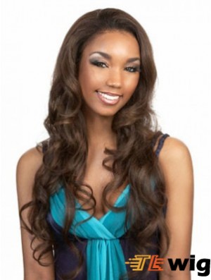 Long Brown Wavy Without Bangs Flexibility African American Wigs