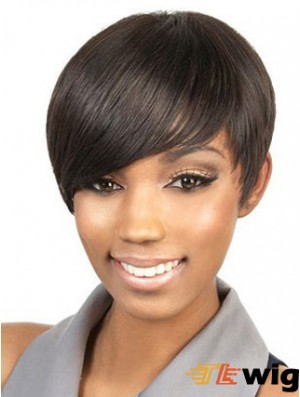 Cropped Brown Straight Boycuts Suitable African American Wigs